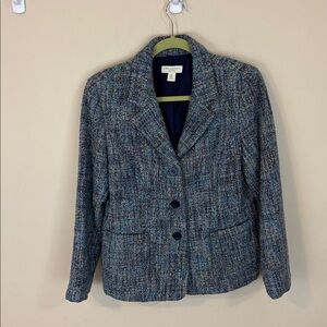 Appleseeds Petite Wool Blend Blue  Tweed Blazer Jacket Size 10P